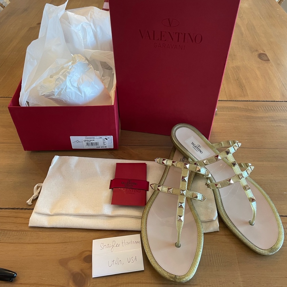Valentino Rockstud gold jelly sandals